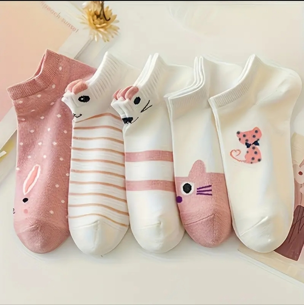 5 Pairs Cat Ankle Socks